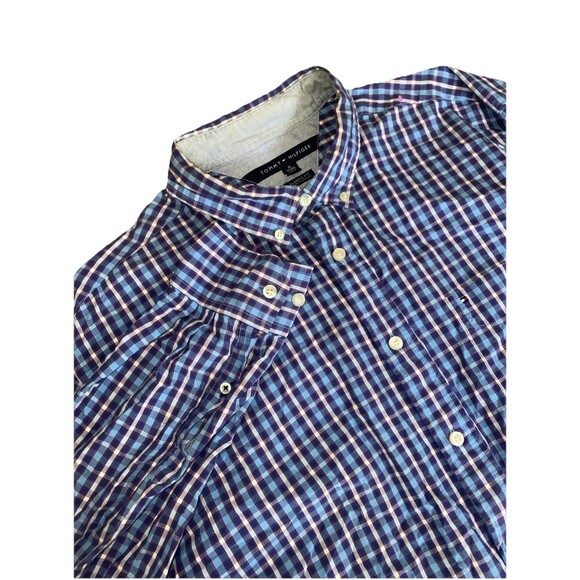Tommy Hilfiger XL Men’s Classic Fit Casual Long Sleeve Blue Checkered Shirt - Picture 1 of 5